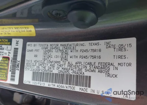 2015 Toyota Tacoma Prerunner V6 z USA, uszkodzony, nr VIN 5TFJU4GN9FX084594